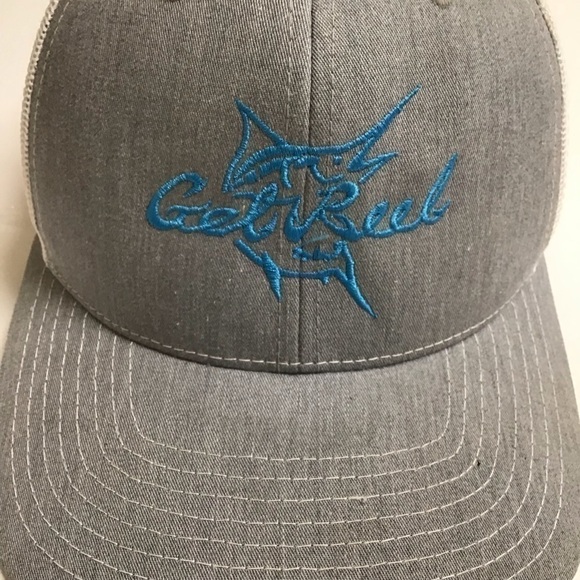 Get Reel Snapback Fishing Hat Cap Mesh Back Marlin Gray Aqua Blue Deep Sea FL - Picture 14 of 14